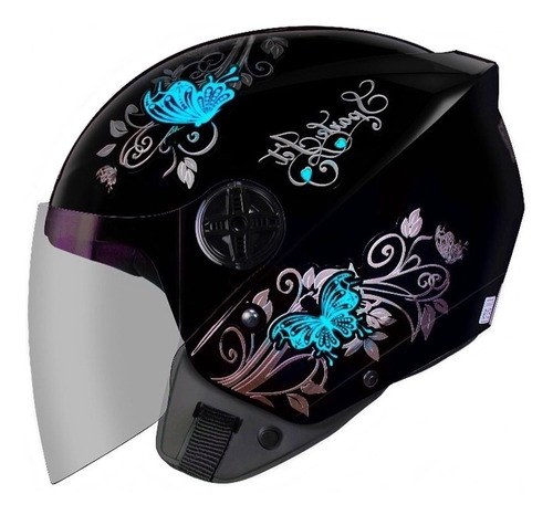 Capacete Ebf Feminino Jet Aberto Borboleta Preto Rosa