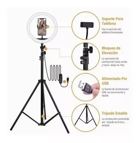 Anillo de luz led de 6 pulgadas con trípode para video y maquillaje  , Mini Luz led para cámara con soporte para teléfono celular,  lámpara led