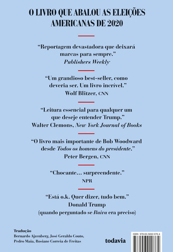 Raiva, de Woodward, Bob. Editorial Editora Todavia, capa mole em português, 2021