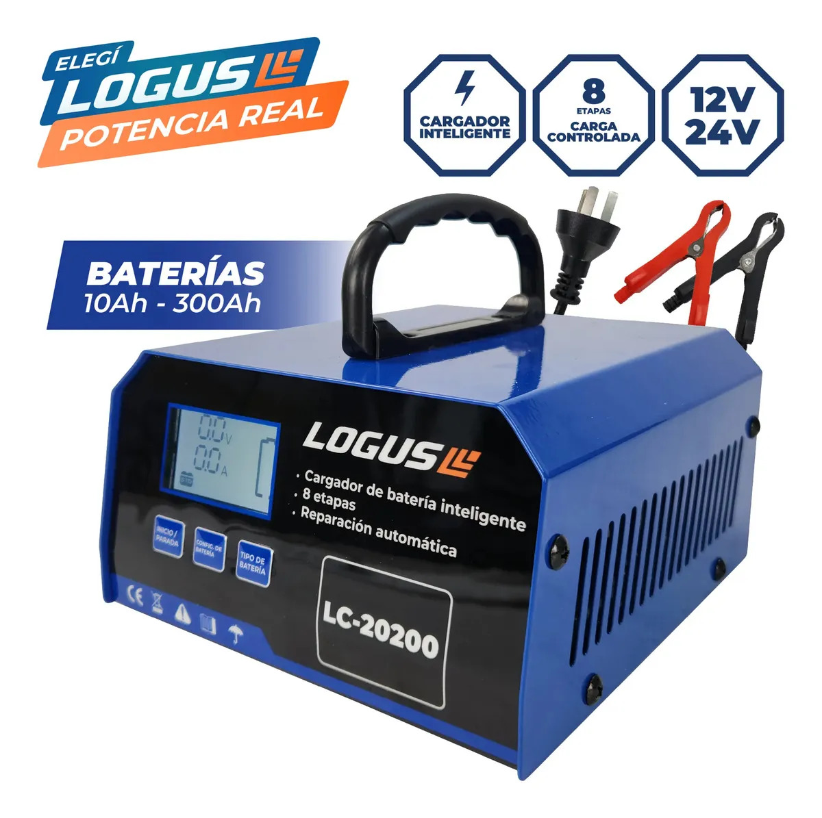 Cargador Batería Inteligente Logus 12/24V 300Ah Auto Camioneta