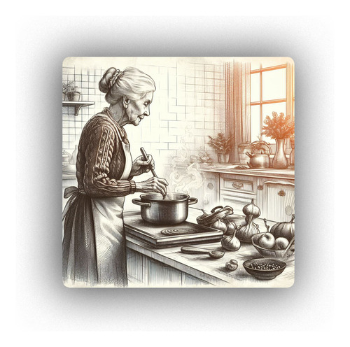 Mousepad Abuela Cocinando Dibujo Retro Amor Food