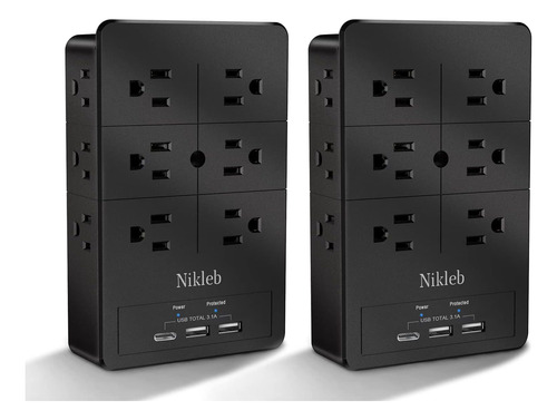 Enchufe Inteligente Marca Nikleb 2 Pz/12 Tomas/2 Usb/negro