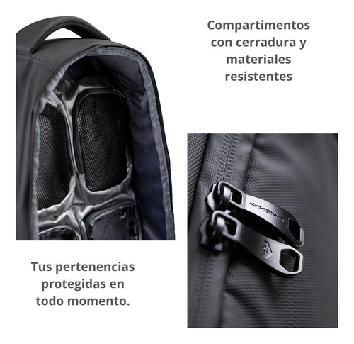 Mochila Impermeable Para Notebook Con Organizadores Color Negro Diseño de la tela Liso