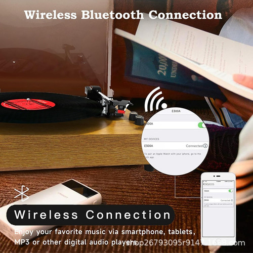 Reproductor De Discos De Vinilo Portátil Retro Con Bluetooth
