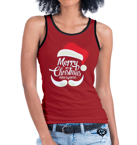 Camiseta Regata Natal Feliz Feminina Papai Noel Vermelho