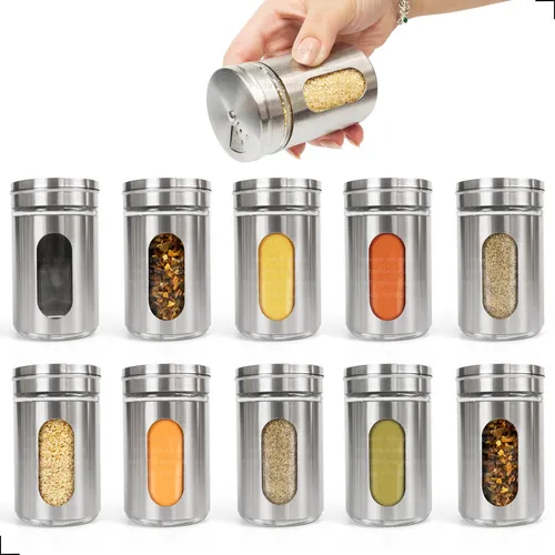 comprar Kit 10 Porta Temperos Saleiro Pimenteiro Aco Inox C\u002F Visor