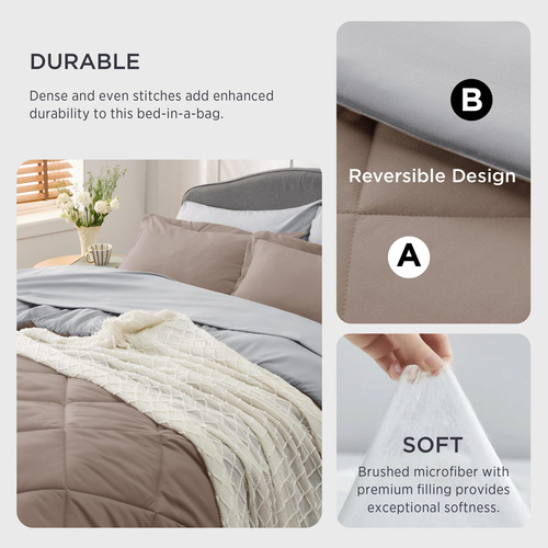 Juego Edredon Y Ropa De Cama Tamaño King Size Pardo Y Gris