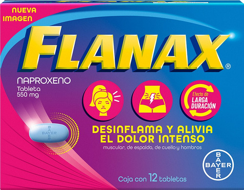 Flanax 550 Analgésico Para Cólicos Menstruales 12 Tabletas