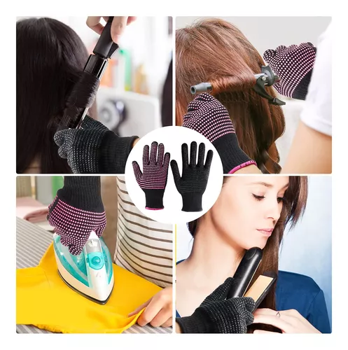 Guantes resistentes al calor para peinar el cabello, 2 unidades, varita  rizadora, guantes de peluquería de 3 dedos, guantes de peluquería