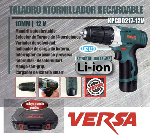 Taladro Atornillador Inalámbrico Ind. Recargable Versa 12v