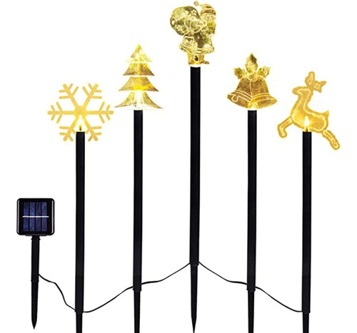 Set 5 Luces De Navidad Estaca De Carga Solar Para Exteriores