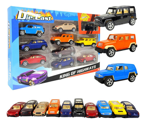 Carrinho De Ferro Miniatura Coleção Kit 10 Estilo Hotwheels Cor Azul