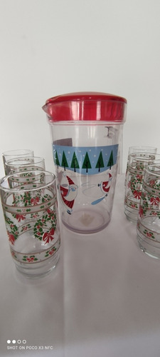 Juego De 6 Vasos De Agua O Jugo Navideñosy Jarra