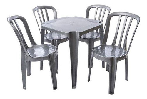 Conjunto sala de jantar Jr Plasticos Jr Plasticos Bistro com 4 cadeiras desenho liso mesa de  - Cinza