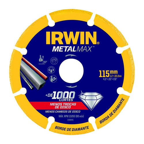 Disco Diamantado Corte Metalmax Ag 4,5x7/8 Irwin 3 Unidades