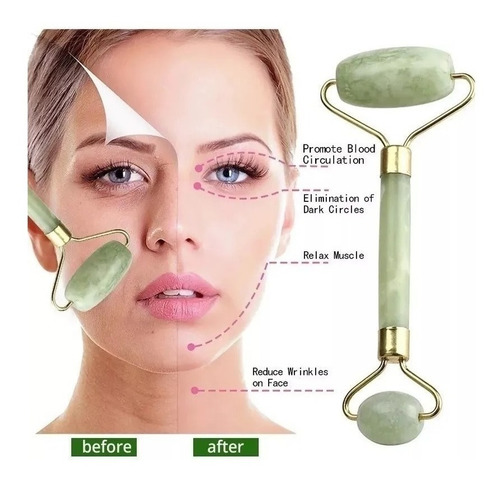Massageador Facial Pedra Jade Rolo De Massagem Anti Estresse
