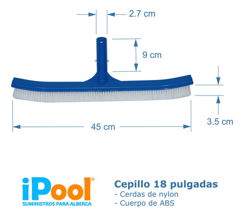 Kit Limpieza Alberca Piscina Cepillo 18 Pulgadas Pala Red