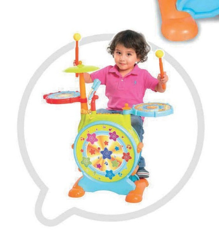 Bateria Musical Infantil C/ Banqueta Y Microfono Hola 666 Ed