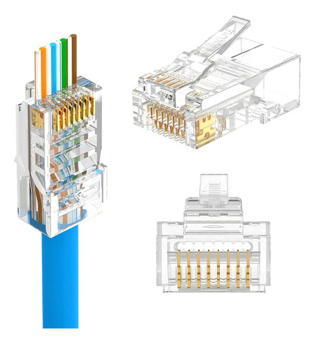 Pack Fichas Rj45 Cat 6 Pasante - Ztecno Bolsa X100 Conector Red Cable Utp Internet