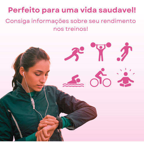 Smartwatch I8 Pro 2025 Max 1.8" Saúde Fit Pulseira Silicone cor Rosa