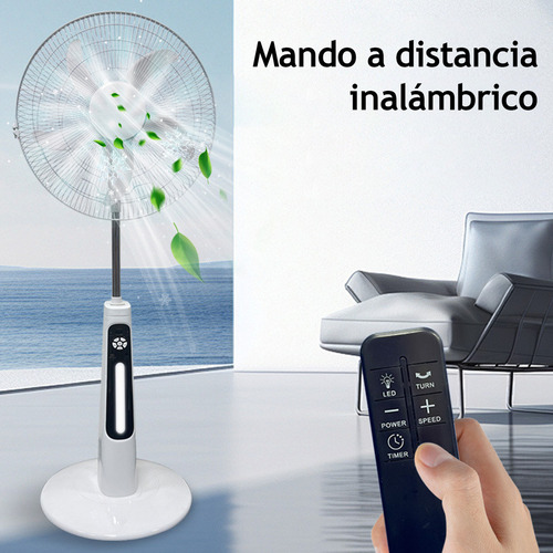 18'' Ventilador Solar Recargable Silencioso Y Control Remoto Con 5 Palas De Plástico Color Blanco Estructura Color Blanco, 51cm De Diámetro 127v