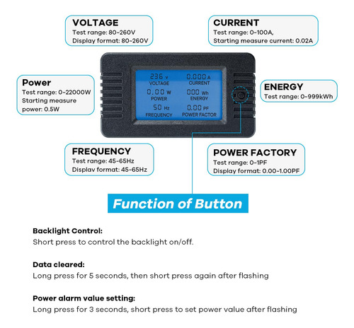 Pantalla Digital Lcd Multifunción Para Medir Voltaje Y Corri