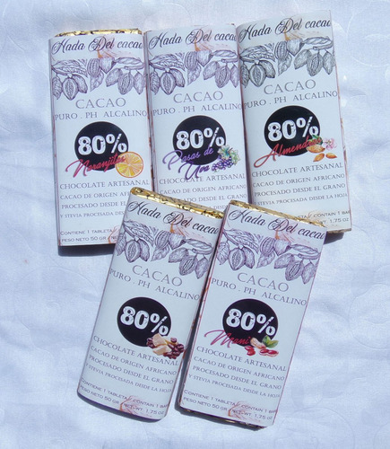 Imagen 3 de 9 de Combo X10 Barras De Chocolates Cacao 80% Clasico Sin Azucar