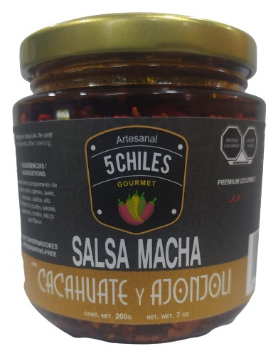 Salsa Macha Artesanal Gourmet Cacahuate Y Ajonjolí 5 Chiles 