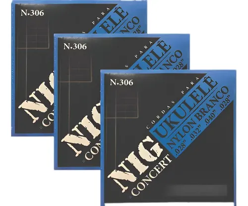 3 Encordoamentos Ukulele Concert Nylon Branco Nig N306