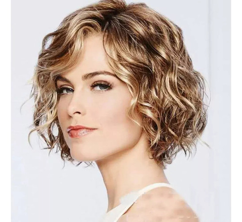 Cabello Rubio Rizado Corto Y Ondulado Marrón Dorado