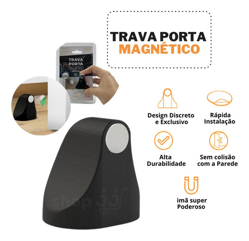 Imagem 4 de 7 de Limitador De Porta Magnético Preto Fosco Prático E Universal