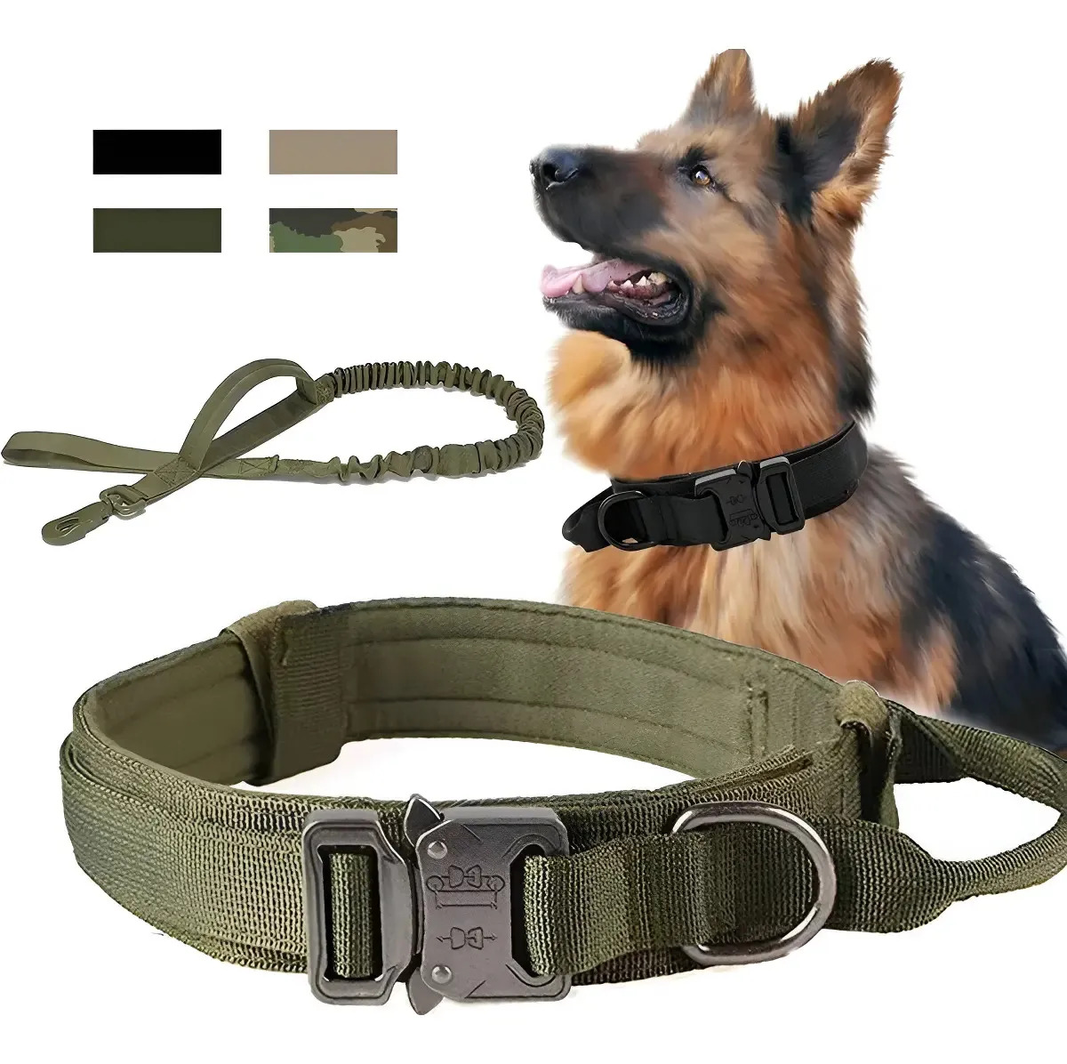 Collar Táctico De Perro Hebilla Metálica Ajustable+correa Color Army green Tamaño del collar L