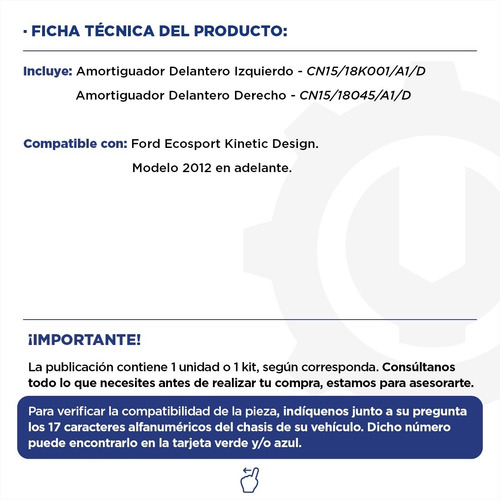 Imagen 2 de 9 de Kit Amortiguadores Delanteros Ford Ecosport 12+ Original