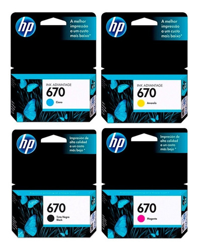 Combo Hp 670 Negro + 3 Colores Original 3525 4615 4625 5525 