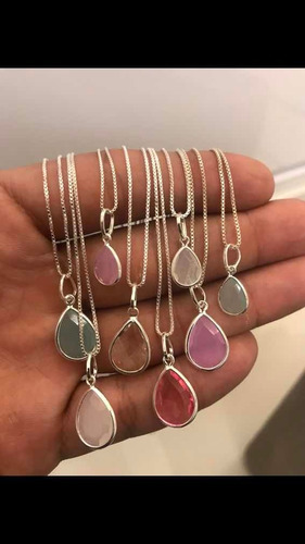 Colar Com Pedra Gota Color Em Prata 925