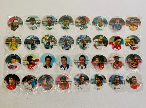32 Tazos Playeras Barcel Futbol Santos Tiburones Necaxa L119 (Usado)