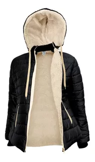 Campera Inflable De Mujer Con Polar Y Capucha.