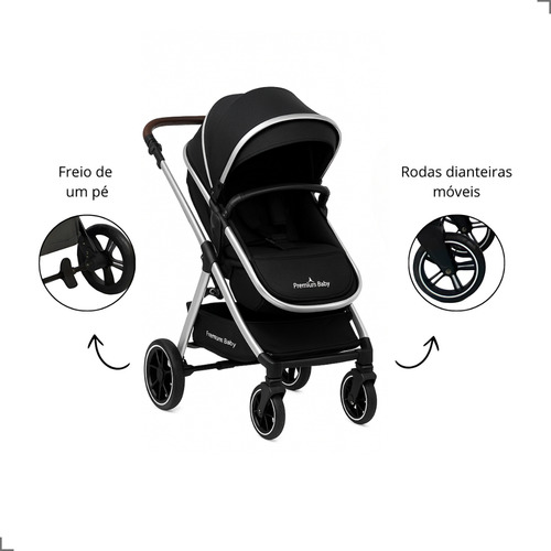 Carrinho De Bebê Moisés Com Bebê Conforto Kansas Preto/prata