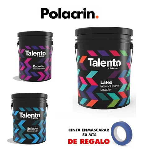 Combo Pintura Talento Latex Enduido Fijador Cinta Polacrin