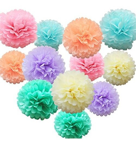 Ishyan 18pcs Tejido Colgante De Papel Pom-poms,