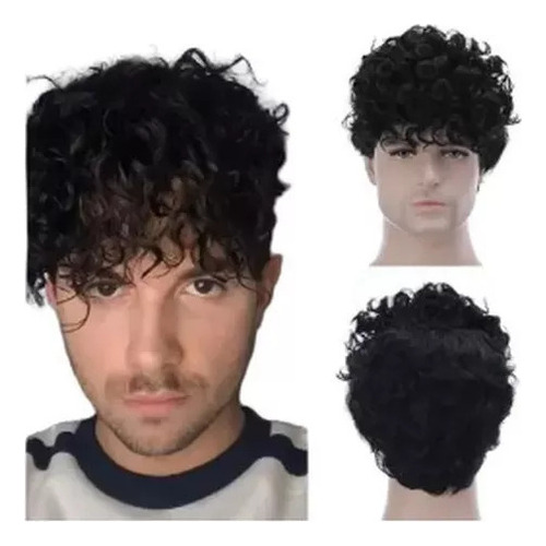 Novo Perucas Perucas Masculinas Cabelo Curto Encaracolado