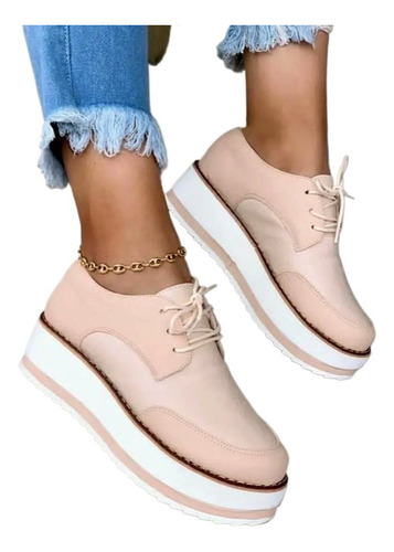 Zapatos De Estilo Casual Con Tacón Medio Y Cordones De Color