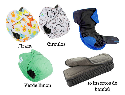 10 Pañales Ecológicos Premium +10 Insertos Bambú Personaliza Género Sin género Talla Mediano (M)