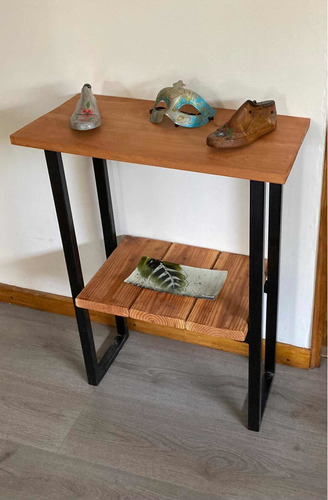 Mesa De Arrimo, Metal Y Madera Noble