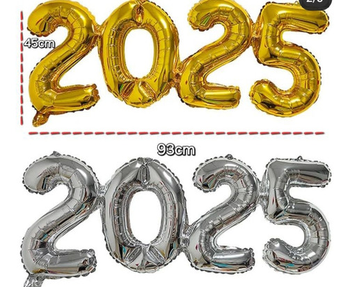 Globo Foil 2025 Corrido Dorado Y Plateado 6 Unidades