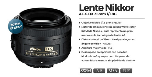 Imagen 2 de 5 de Lente Nikon 35mm Af-s Dx Nikkor F/1.8g Con Parasol + Funda