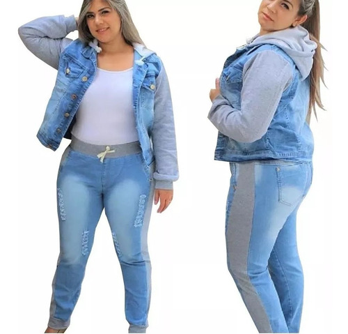 Imagem 4 de 5 de Calça Jeans Plus Size Moletom Ribana Rasgada Cintura Alta