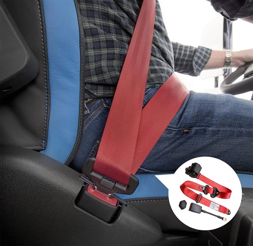 2 Set Kit Cinturón Seguridad Ajustable De 3 Puntos Retráctil Color Rojo