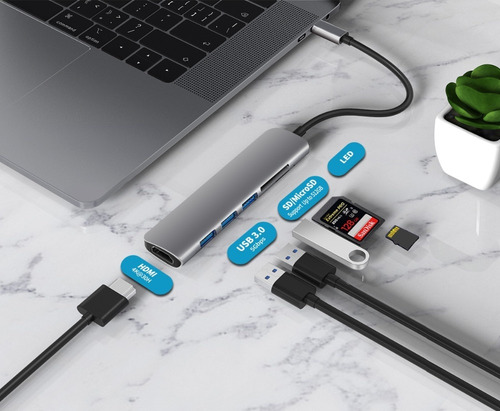Adaptador Usb Tipo C A Hdmi Hub 4k Thunderbolt 3 Sd Multiple