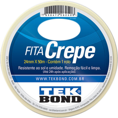 Fita Crepe Tekbond 24mm X 50mt - Kit C/5 Unidades